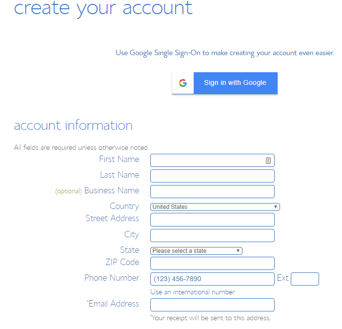 create your account